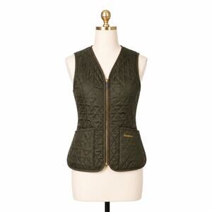 Barbour Betty Interactive Quilted Fleece Liner Vest Olive Green US 4 UK 8 EU 36